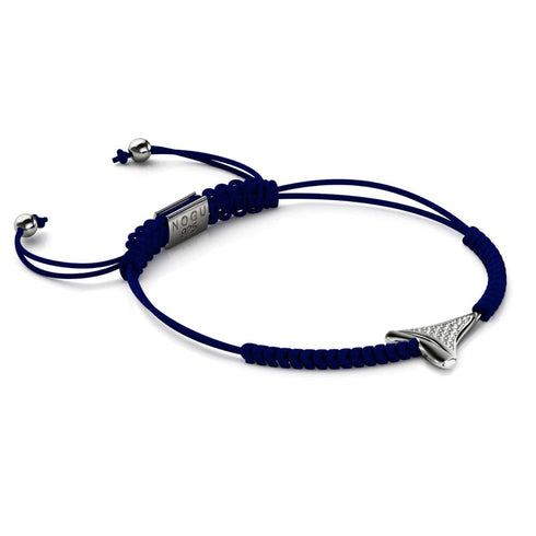 Bracelet en macramé bleu marine à dents de requin par Lauren Howe | Argent sterling .925 | Cristal